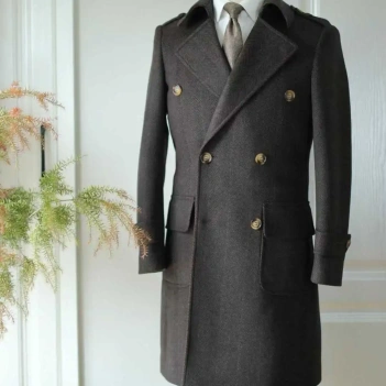 Custom Made Herringbone Wool Overcoat - Bespoke Double-Breasted Winter Trench Coat for Men