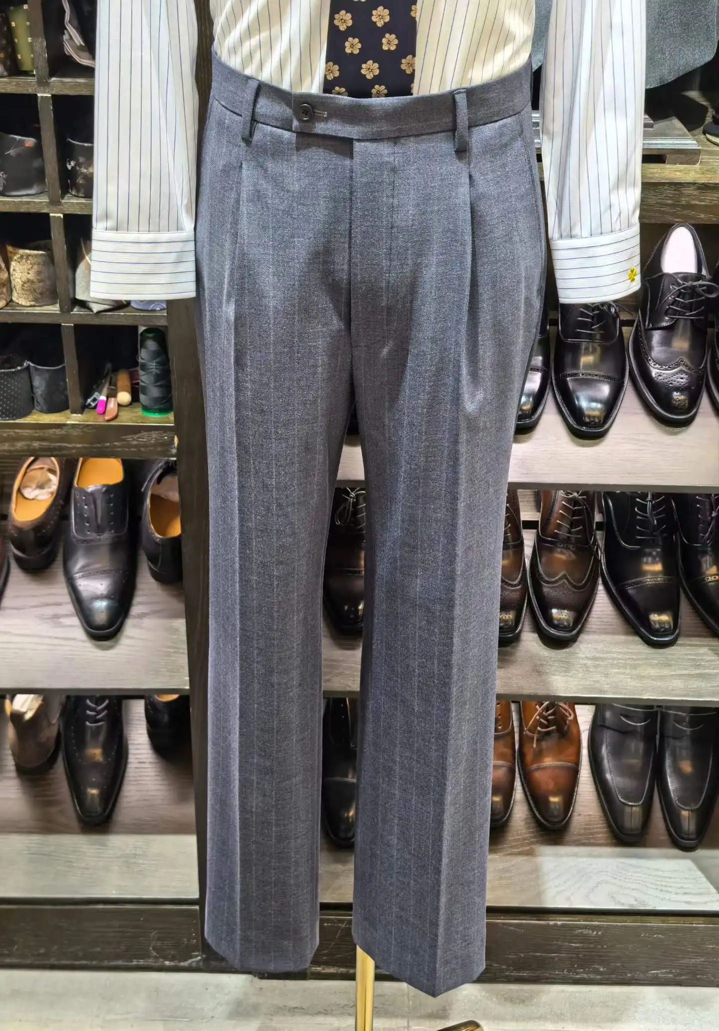 Custom Made Textured Slate Blue Suit - Bespoke Double-Breasted 2-Piece Peak Lapel Men's Suit - Image 3