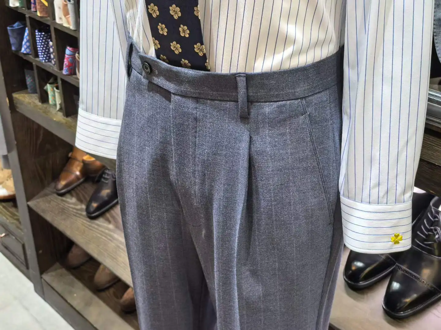 Custom Made Textured Slate Blue Suit - Bespoke Double-Breasted 2-Piece Peak Lapel Men's Suit - Image 4