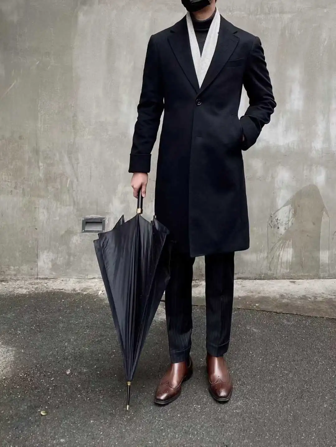 Custom Made Navy Blue Wool Overcoat - Bespoke Single-Breasted Minimalist Winter Coat for Men - Image 3